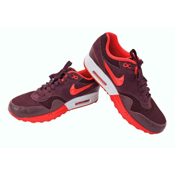 Nike Air Max 1 Sneaker Shoe Women Size 10 Burgundy Platinum Red Suede 319986-606 - Picture 4 of 10